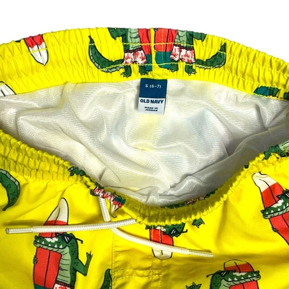 Surfing Alligator Print Swim Shorts Drawstring Lined Quick Dry Kids 6/7